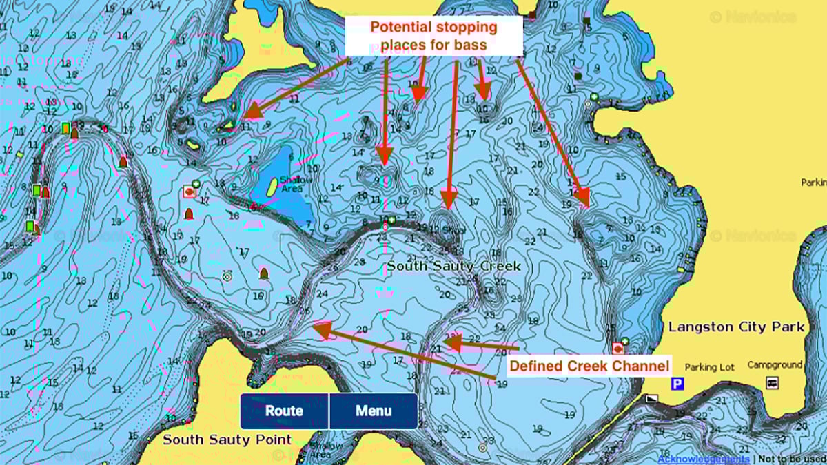 map of lake guntersville explaining how to find fall bass in deep water