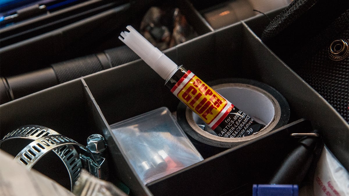 super glue in a bass fishing tackle box