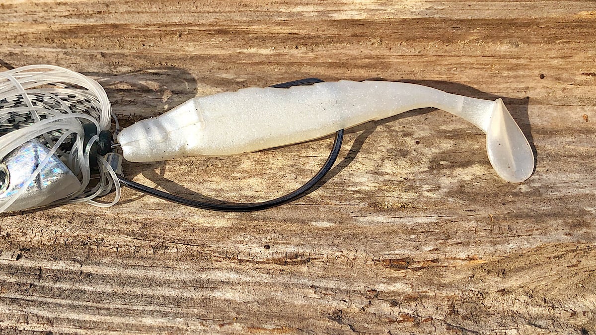 bass fishing spinnerbait with plastic trailer