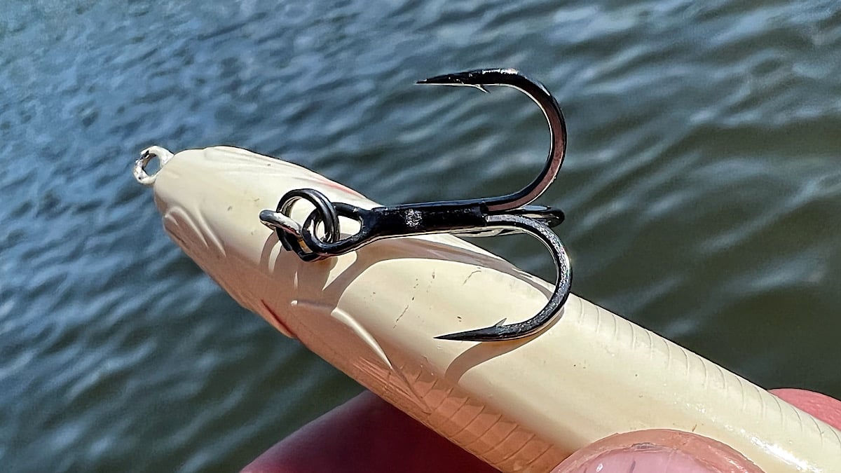 treble hook of a topwater bass fishing lure