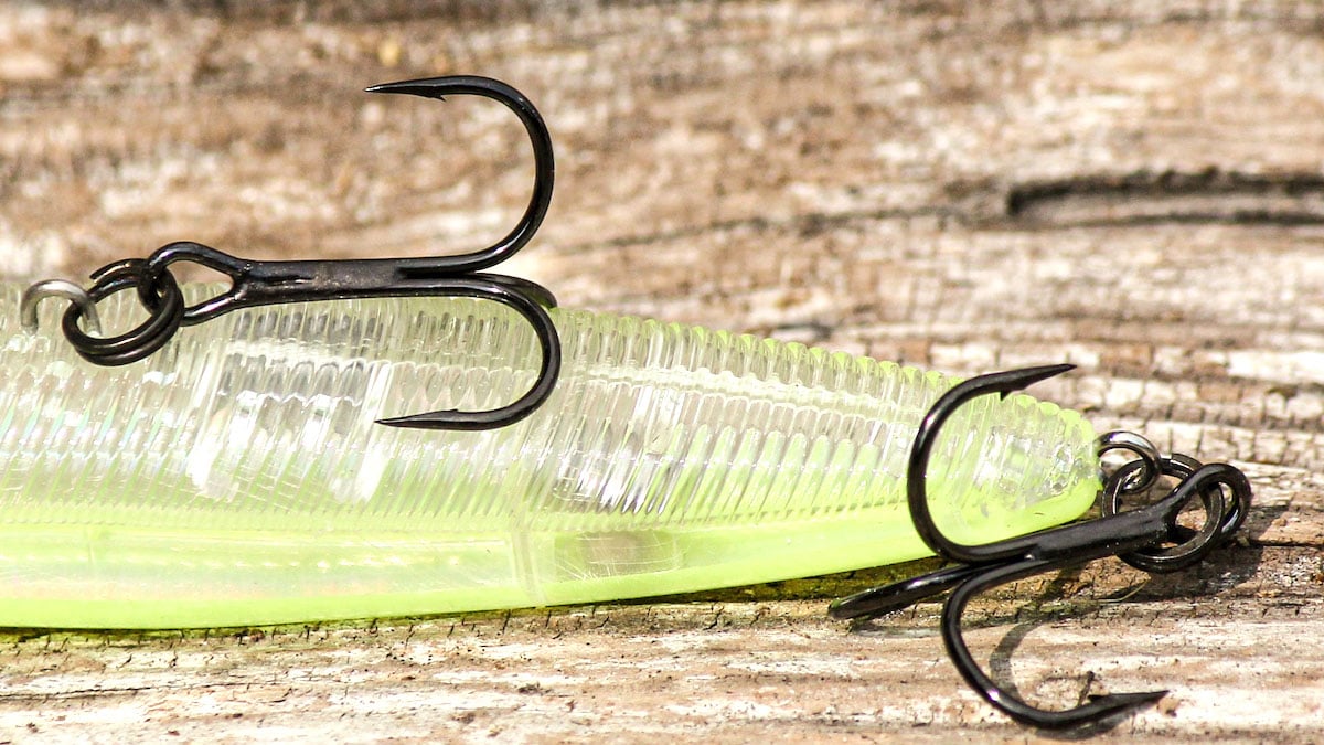 treble hooks on a topwater bass fishing lure