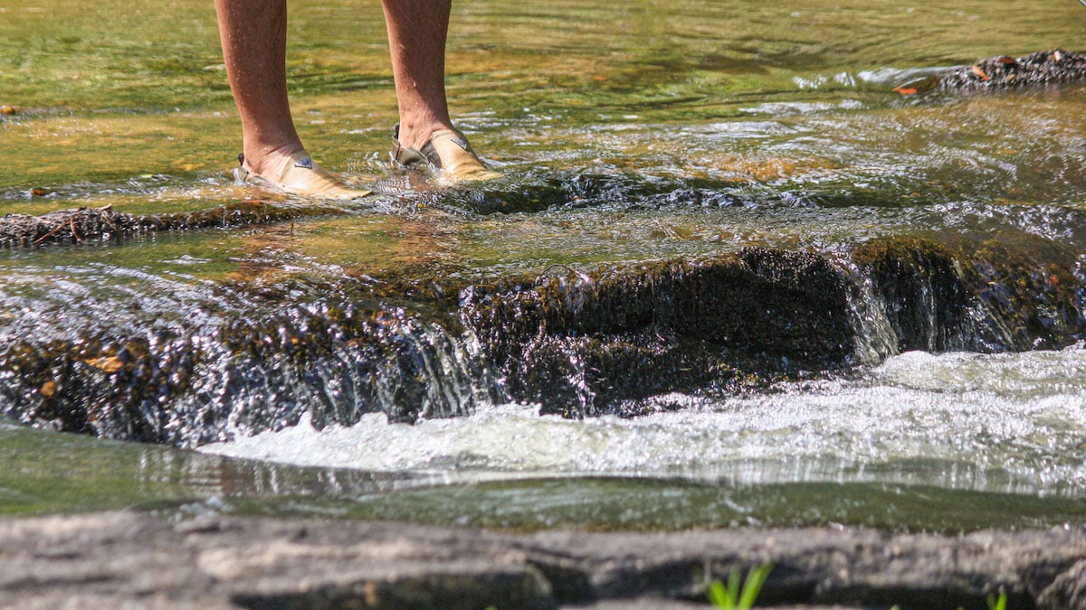 angler walking in creek