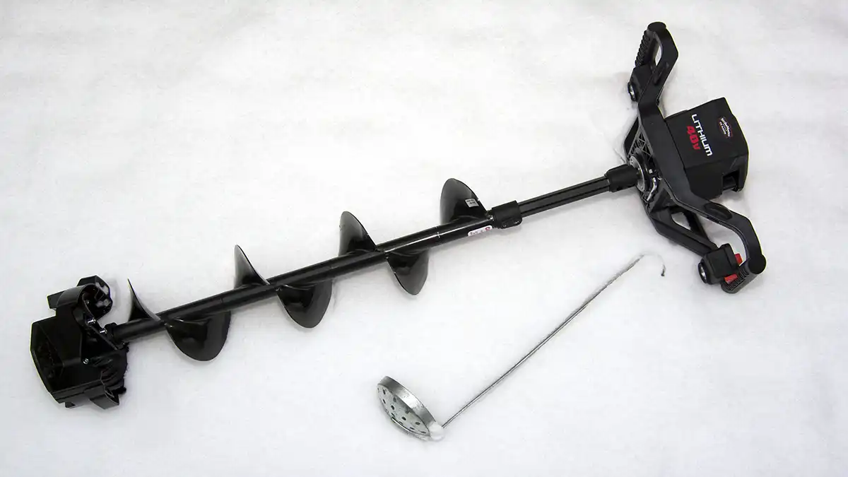 ice fishing gear - auger and ice scoop