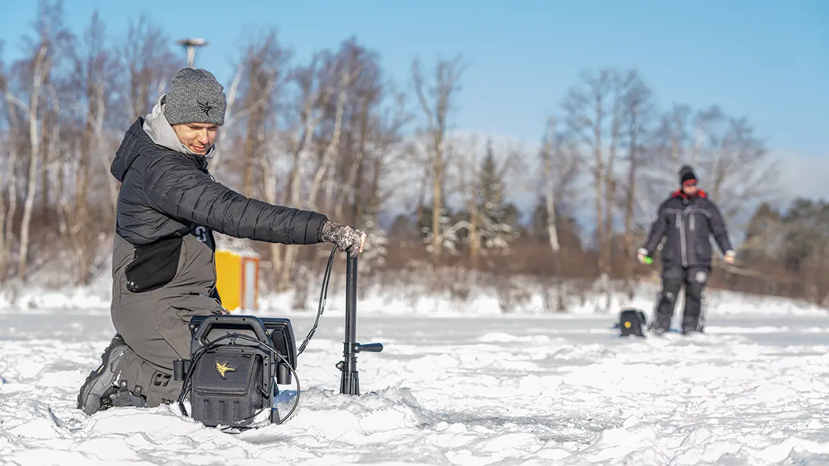 kobie and dan ice fishing