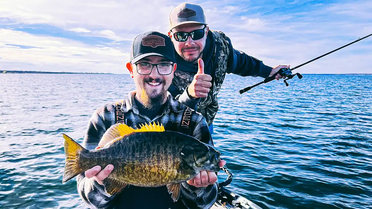 two anglers and a nice smallmouth bass