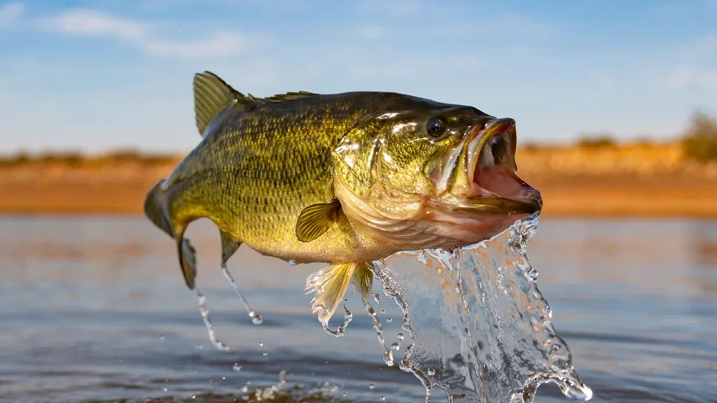 Largemouth bass jump