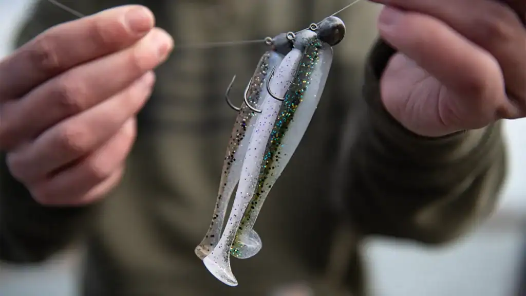 Keitech Easy Shiners with FishUSA Exclusive Colors rigged to BKK Jigheads