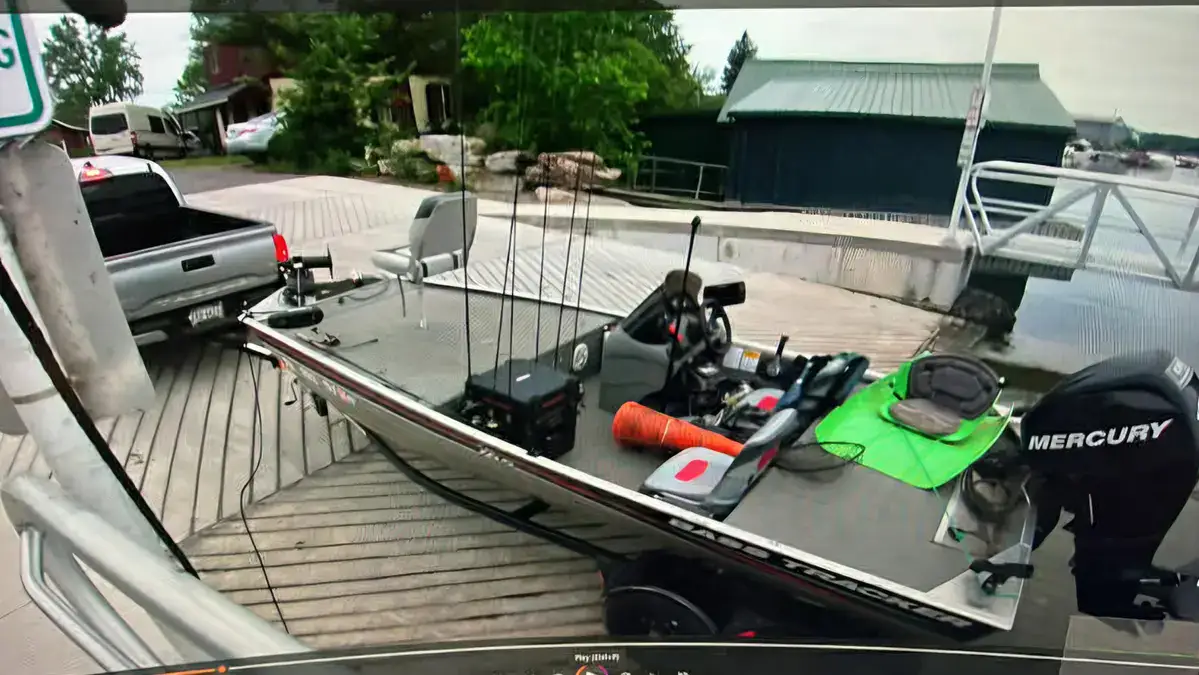 bass boat with fake kayak