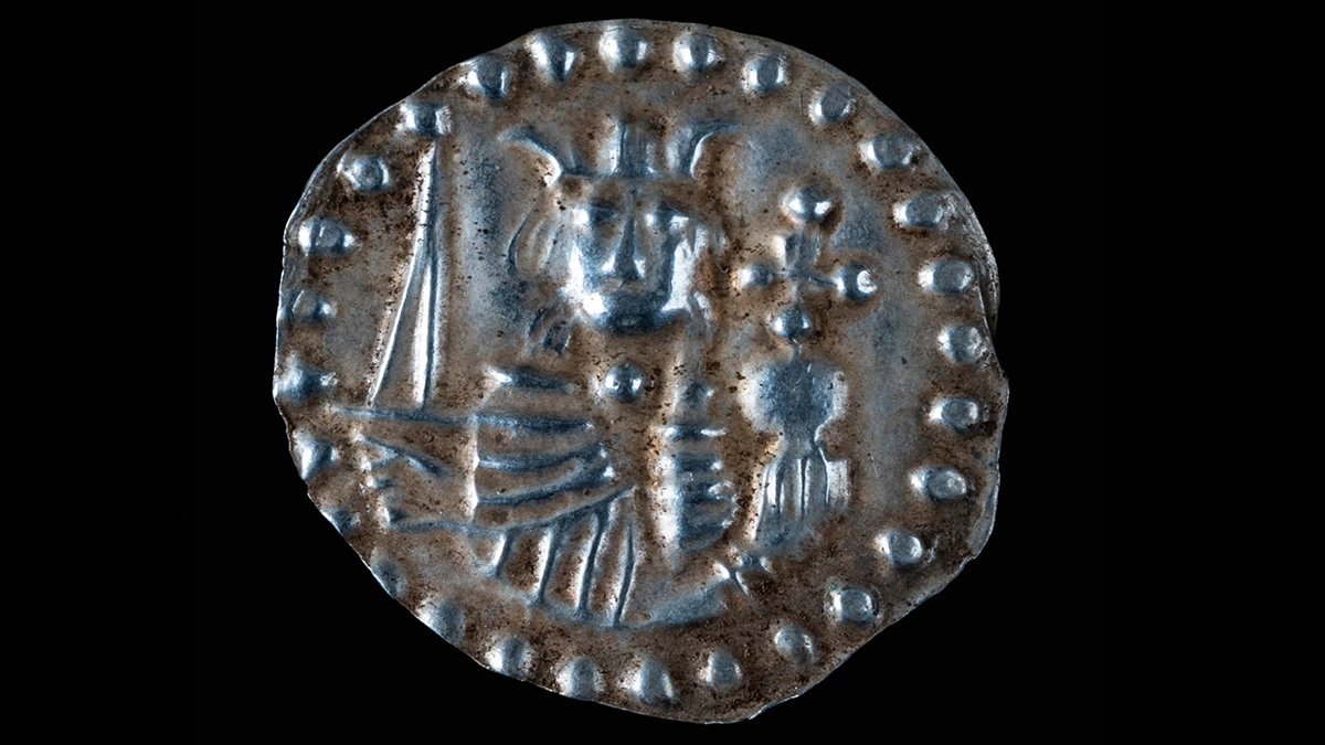 The image of 12th-century Swedish king Knut Eriksson on a recently discovered medieval coin