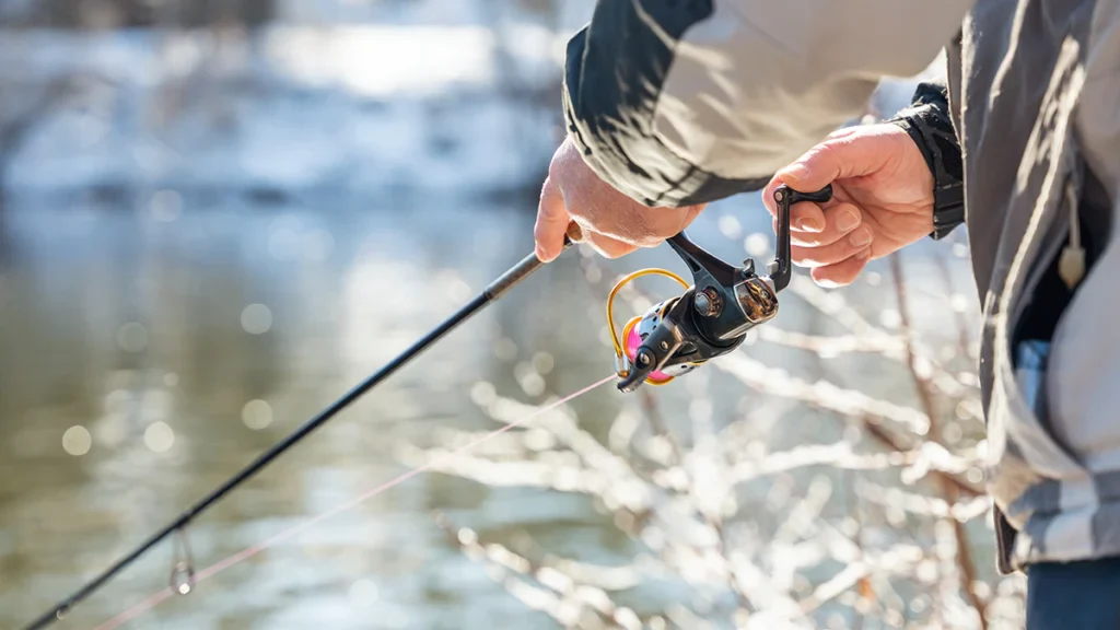 Shoreline fishing in the cold