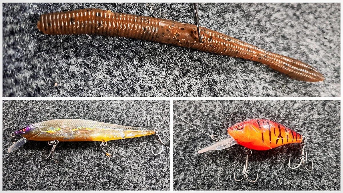 Three lures used by Brandon Cobb of South Carolina for February bass fishing