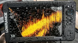 A water-splashed Lowrance Eagle Eye 9