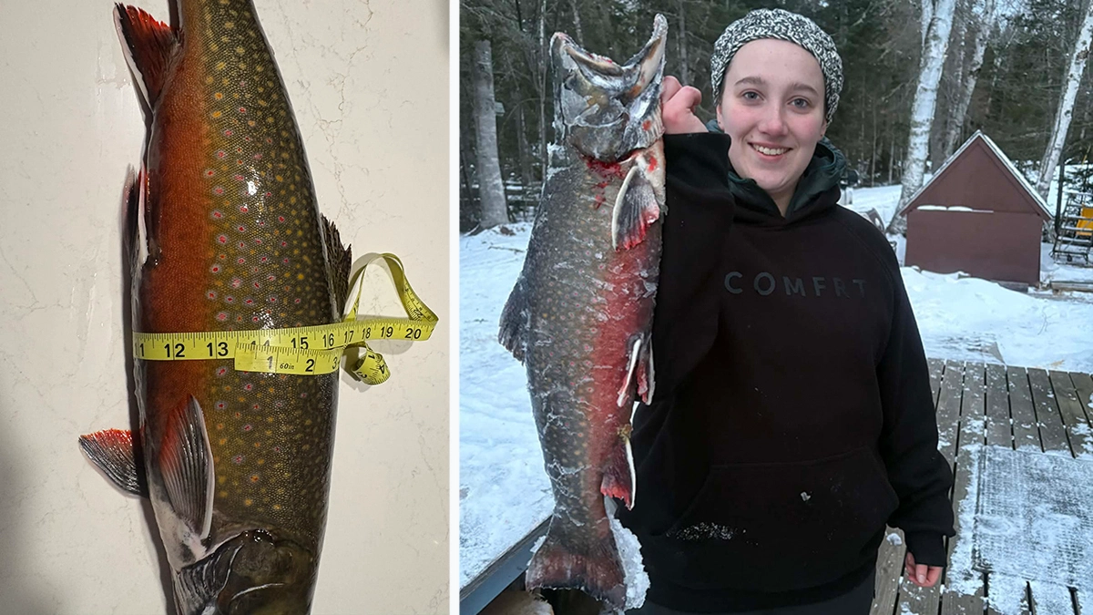 The brightly colored lake trout Jada Wyman caught last month while ice-fishing in Northeastern Maine weighed more than five pounds.