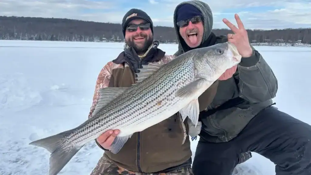 ice anglers Joey (L), Joe on right