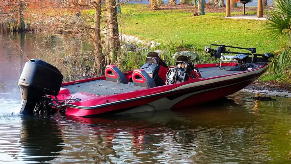 bass boat on shore