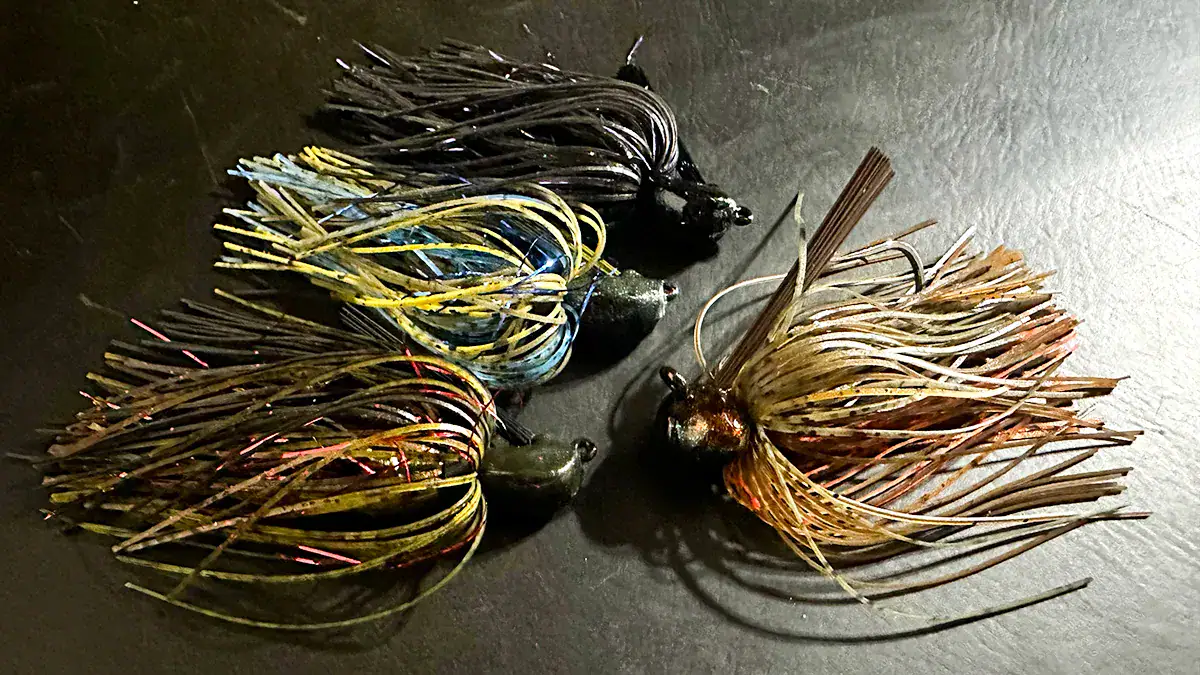 Four DIY jigheads with skirts.