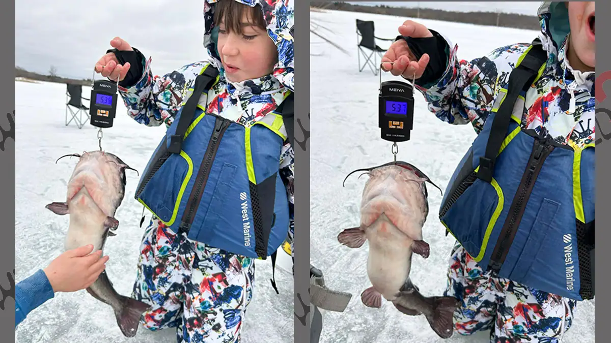 Weighing the mystery fish that Jacob Trantalis caught through the Connecticut ice last month.