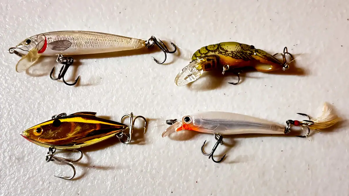Four different hard bait that work well when it comes to catching panfish.