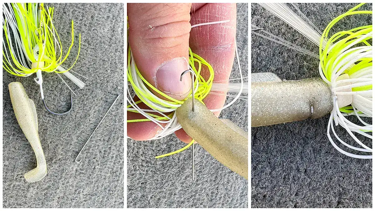 A small wire can secure soft plastics made of stretchier material so they don't tear during a bite or fight.