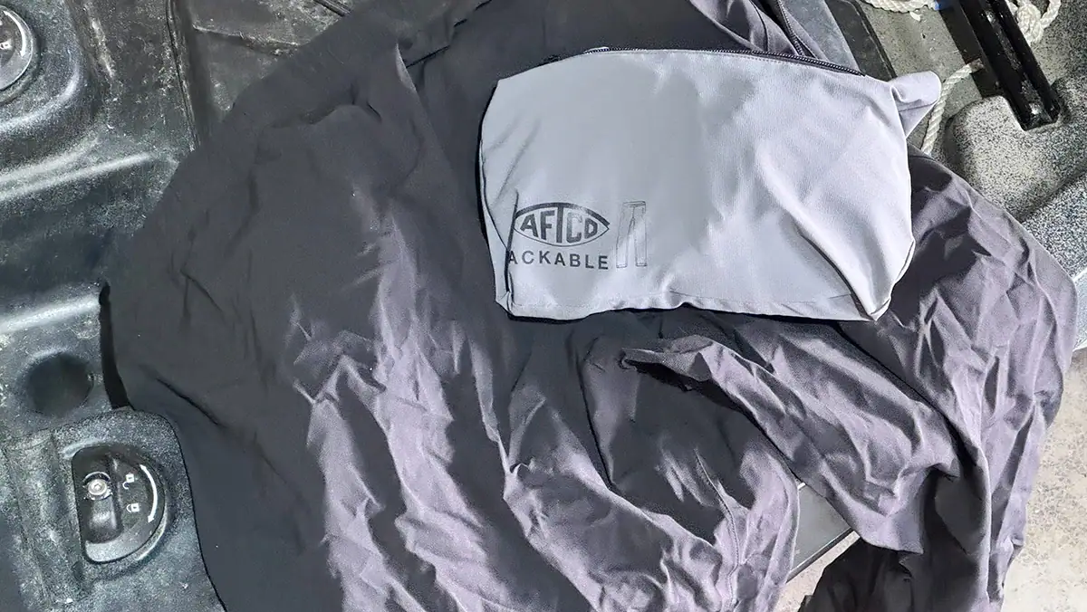 Best Rain Pants For Fishing: the packable AFTCO Crossing Pullover Pants.