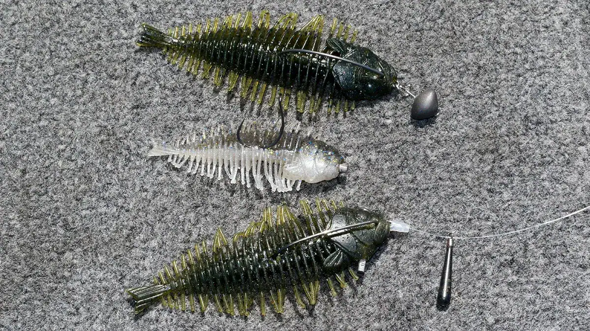 A trio of D-Style Geelacanth lures.