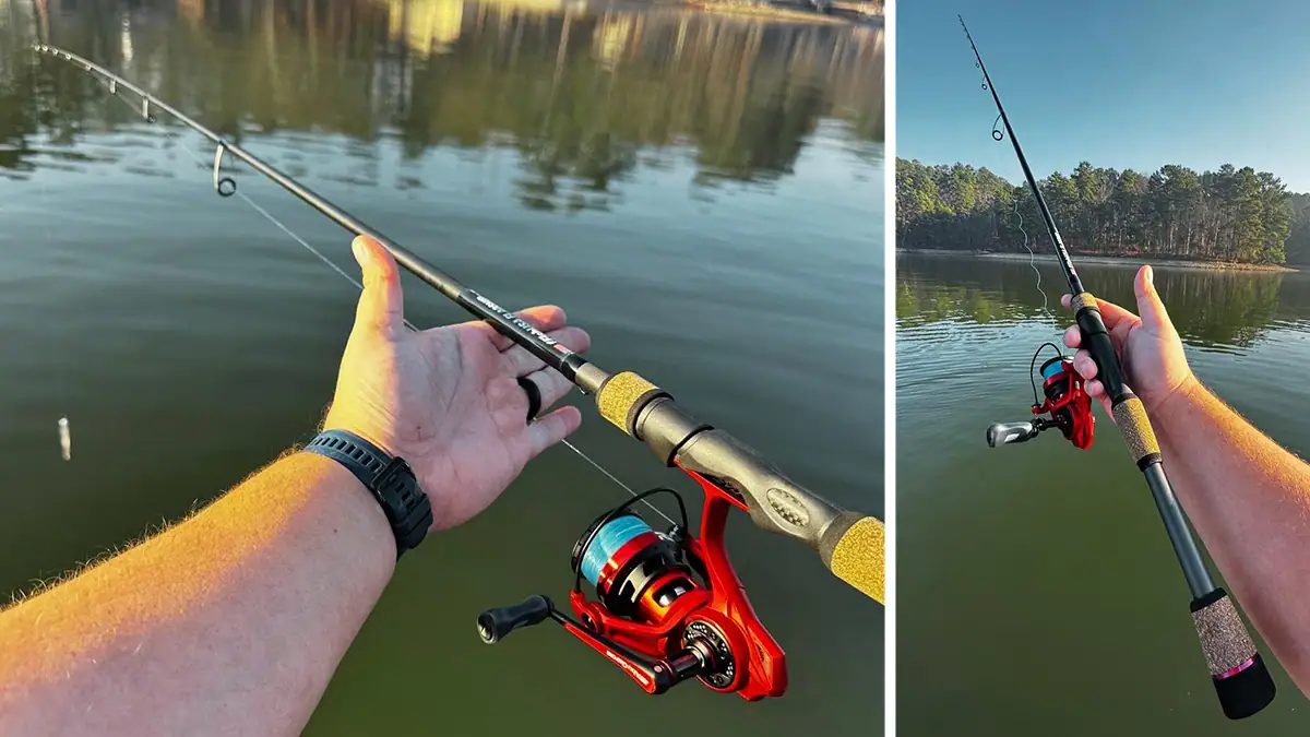 Two views of the FishUSA Flagship Elite Spinning Rod.
