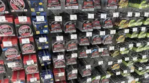 Braided fishing line on shelves