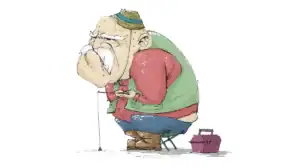 An illustration of a grumpy angler.