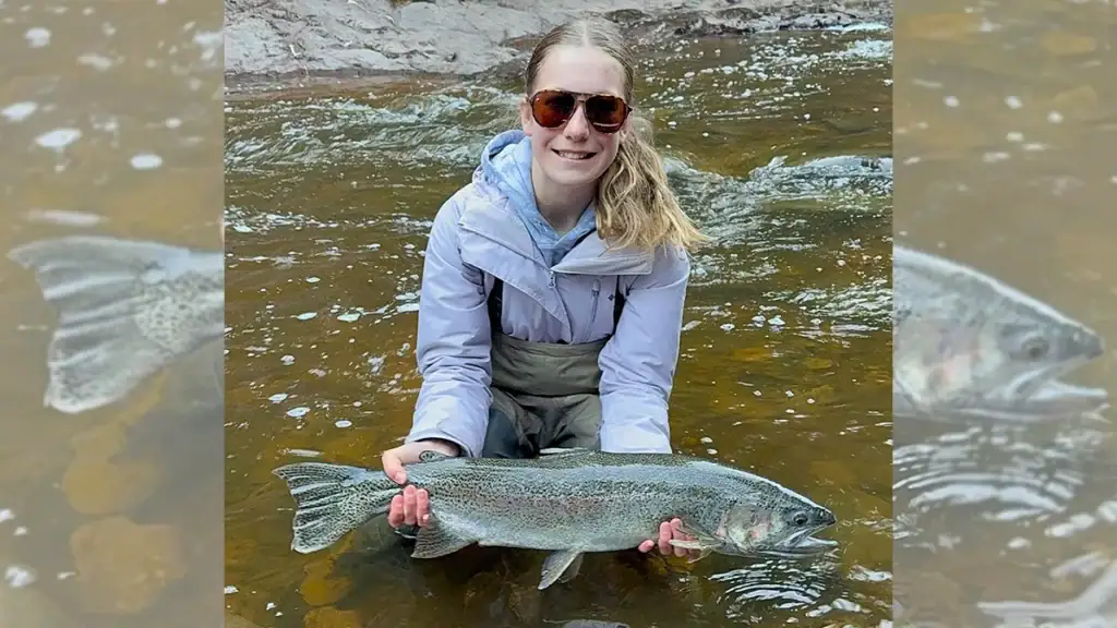 Sadie Spatafore with the Minnesota-state-record rainbow trout she caught on Mother's Day (May 10) this year.