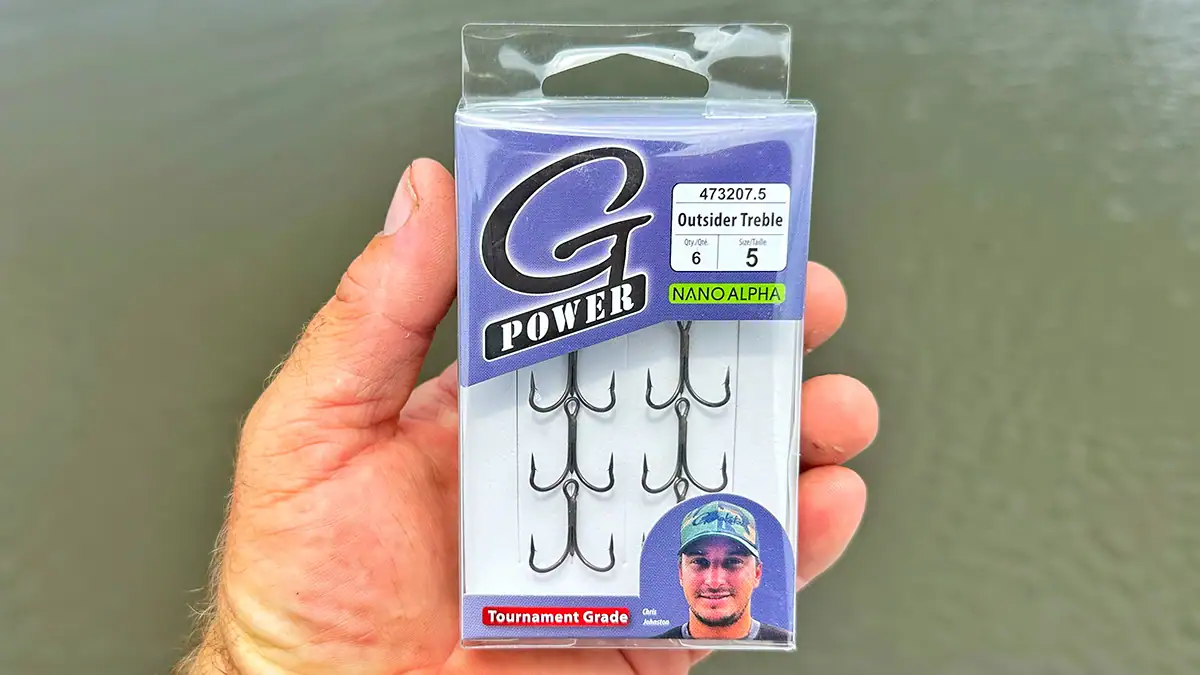 A package of Gamakatsu Outsider Treble Hooks.