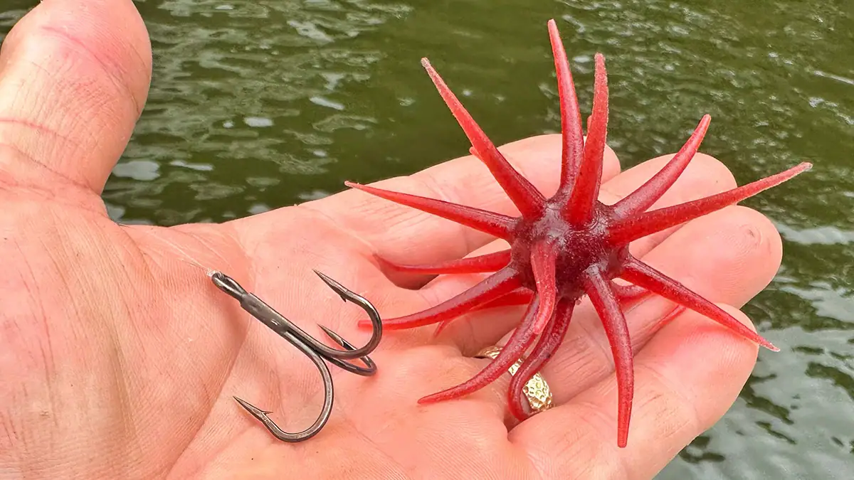 Gamakatsu Outsider Treble Hooks used with a Berkley PowerBait MaxScent 'Moeba.