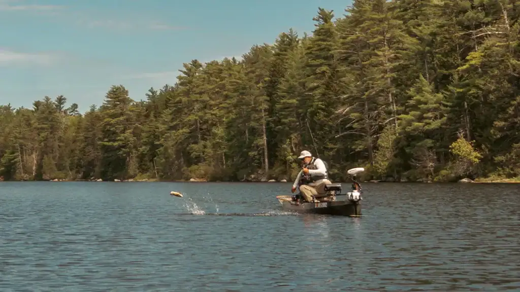 Old Town Sportsman 120 Pro and leaping fish