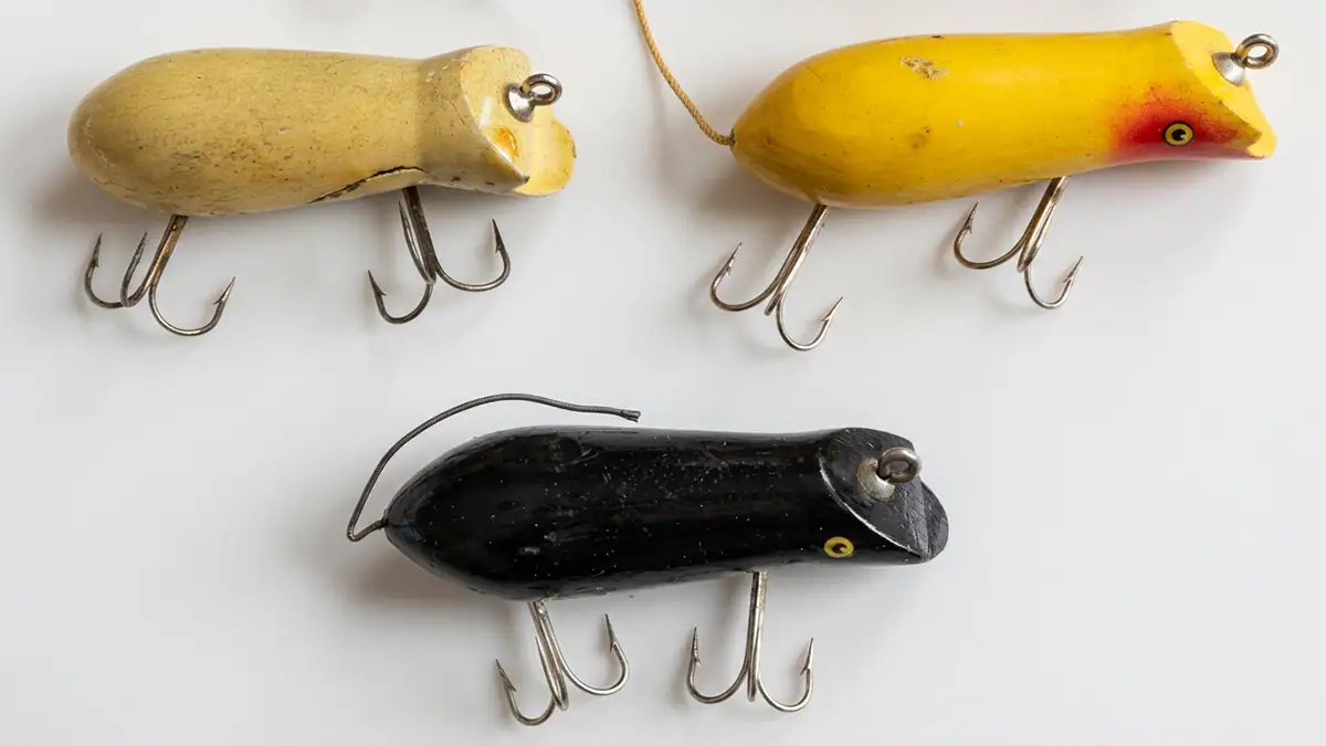 Bill Sonnett handcrafted these mouse lures more than 50 years ago. He still uses them to catch big bass.