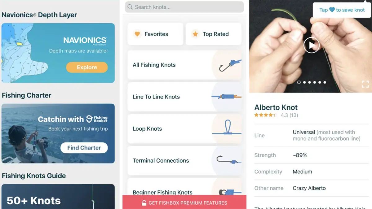 The Fishbox app includes how-to videos and information for tying knots.