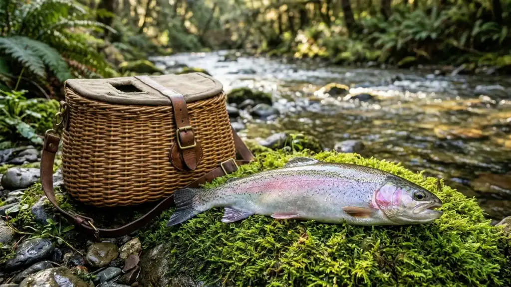 rainbow trout and creel