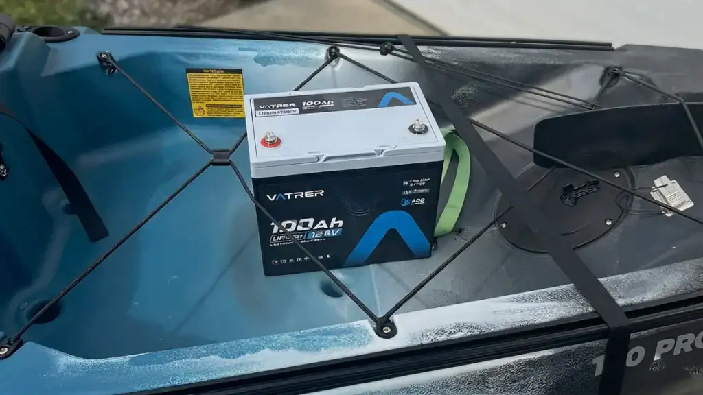 Vatrer battery in back of kayak