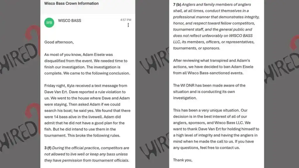 Email from WISCO BASS